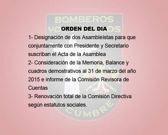 LA COMISION DE BOMBEROS DE LA CUMBRE CONVOCAN A ASAMBLEA