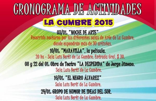 ACTIVIDADES PROGRAMADAS POR LA SECRETARIA DE TURISMO LA CUMBRE